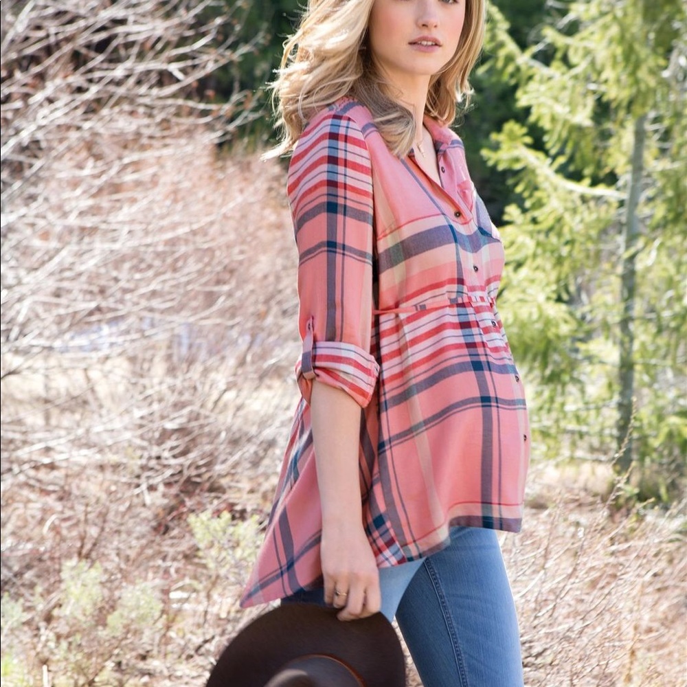 Motherhood maternity plaid shirt - small